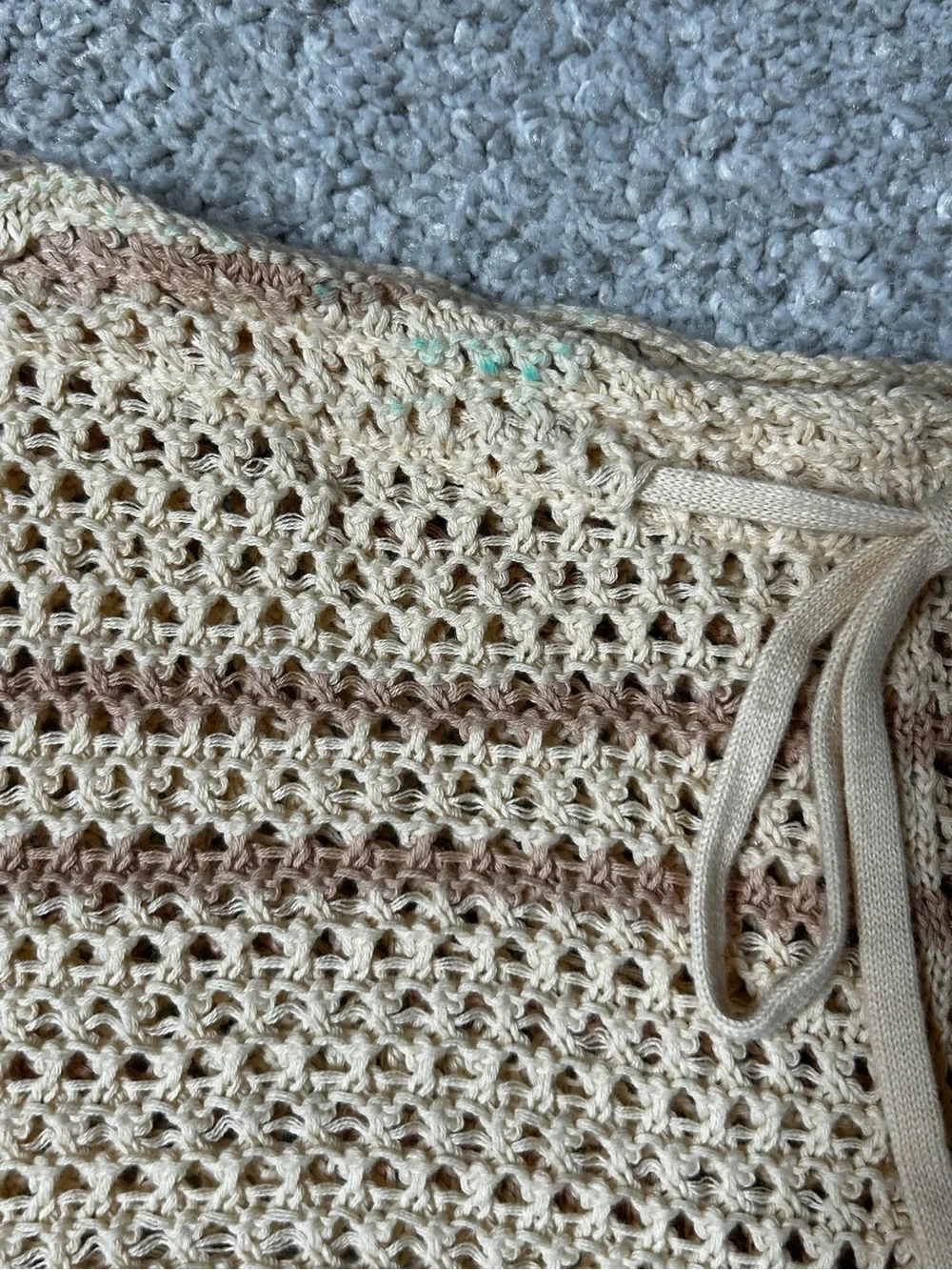 Free People Cream and Brown Crochet High Waist Shorts